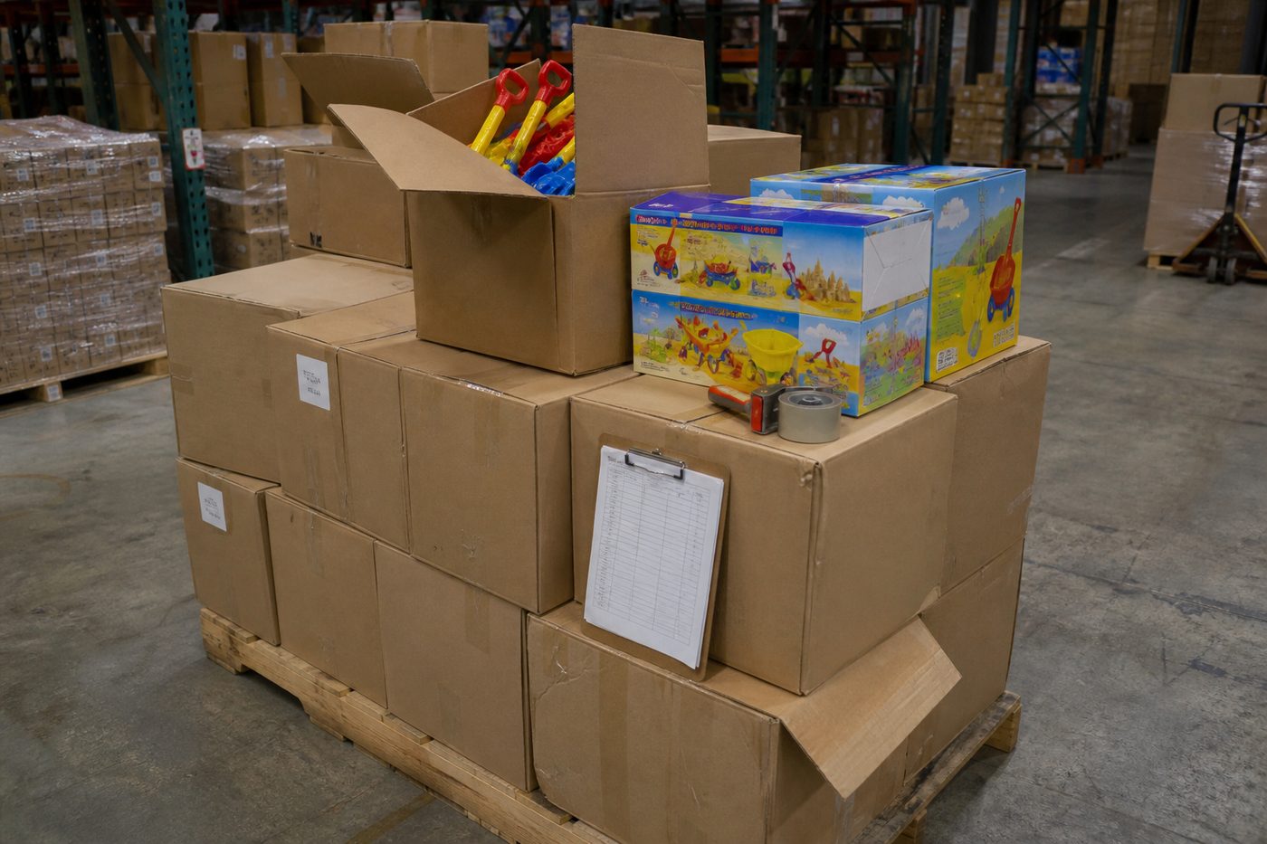 Export cartons and color boxes prepared for a wholesale shipment