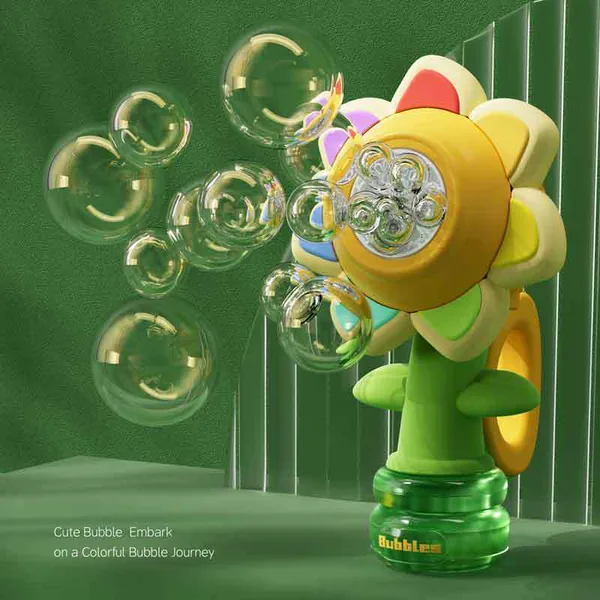 YR301109 Cute Plastic Seven-Color Flower Shaped Electric Bubble Machi