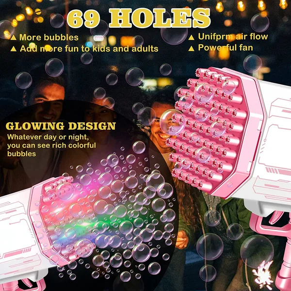 YR256371 69 Holes Electric Automatic Gatling Bazooka Bubble Gun Machi