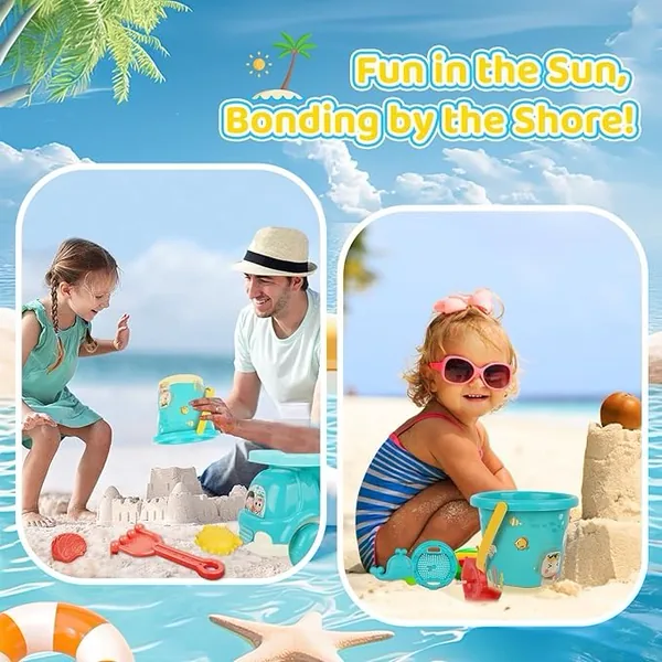 YR306177 12 Pcs Sand Toys Set with Truck Beach Toys Sand Castle Summe