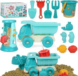 12 Pcs Sand Toys Set with Truck Beach Toys Sand Castle Summer Outdoor Toys for Kids