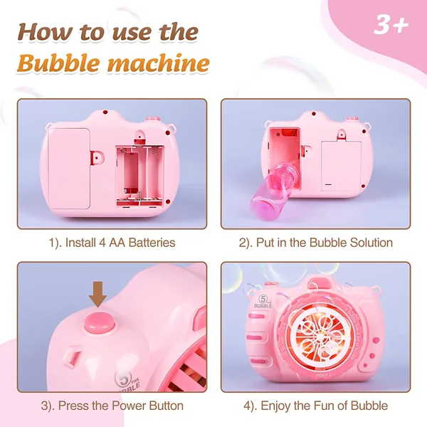 YR256221 5 Holes Bubble Camera Machine Toys for Kids, Bubble Maker wi