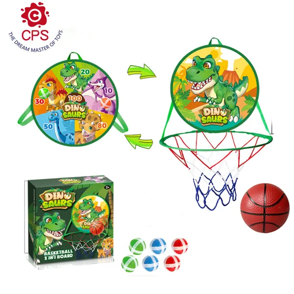 YR304953-Outdoor Toy 2 in 1 Dinosaur Toss Game and Basketball Board Kids' Outdoor