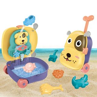 Summer Game Outdoor Beach Play Plastic Toys Kids Plastic Play Water Cartoon Luggage Beach Bathing Trolley Toy