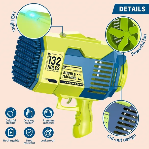 YR256633 Machine Bubble Gun for Kids Toy 132 Holes Automatic Summer O