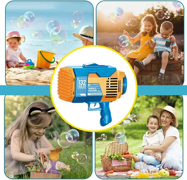 YR256633 Machine Bubble Gun for Kids Toy 132 Holes Automatic Summer O