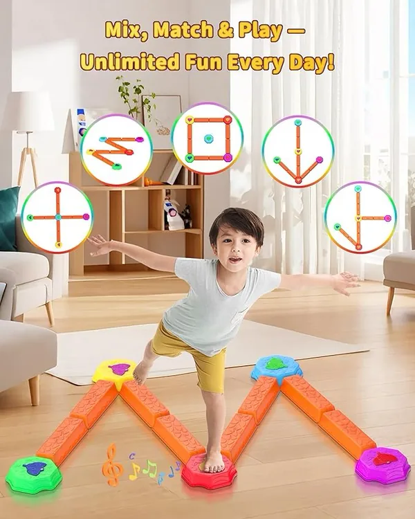 YR338354 Balance Beams Stepping Stones for Kids 13 Piece Light up Mus