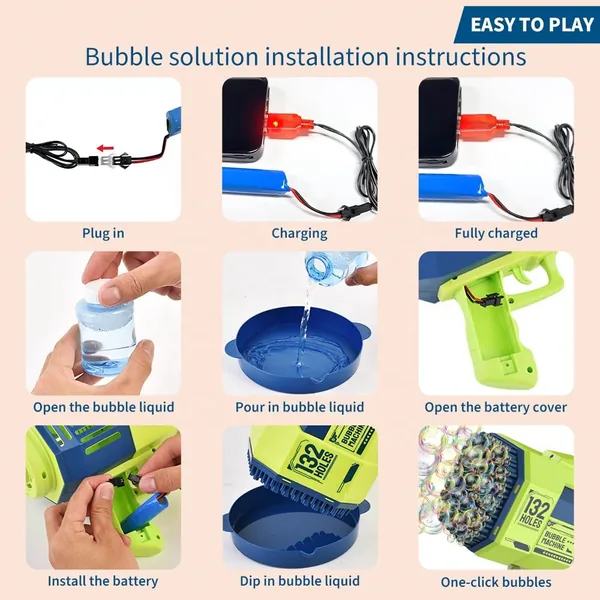 YR256633 Machine Bubble Gun for Kids Toy 132 Holes Automatic Summer O