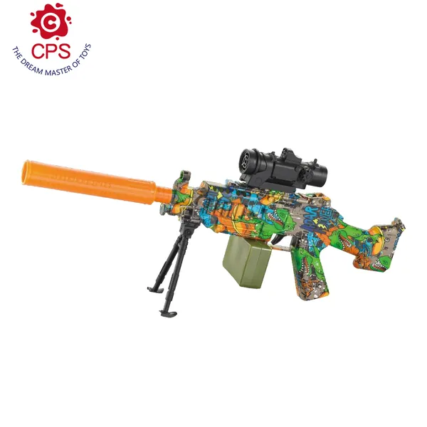 YR308569 Automatic Electric Soft Bullet Gun M249 Plastic Water Gun wi