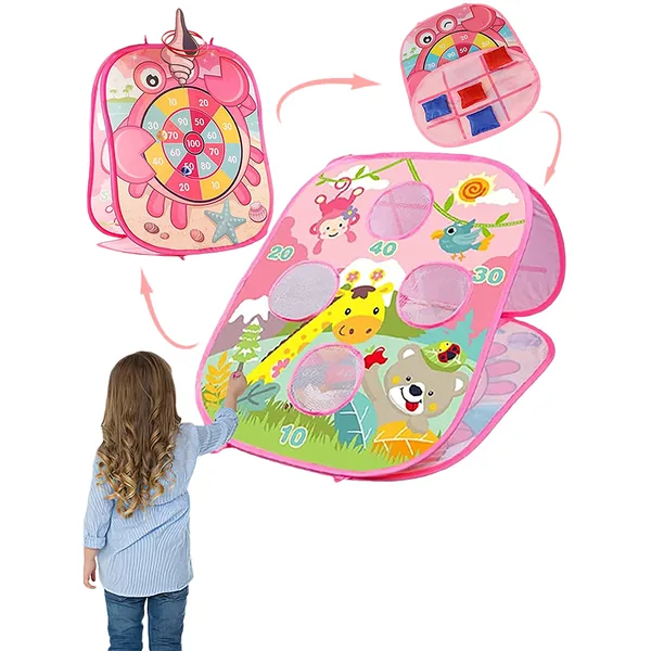 YR241404 Kids Foldable Indoor Outdoor Cornhole Board Game Ring Toss Y