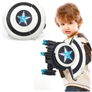 Dart Shooting Shield Blaster with Light-up Toys Soft Bullet Gun for Kids Superhero Cosplay Outdoor Toy