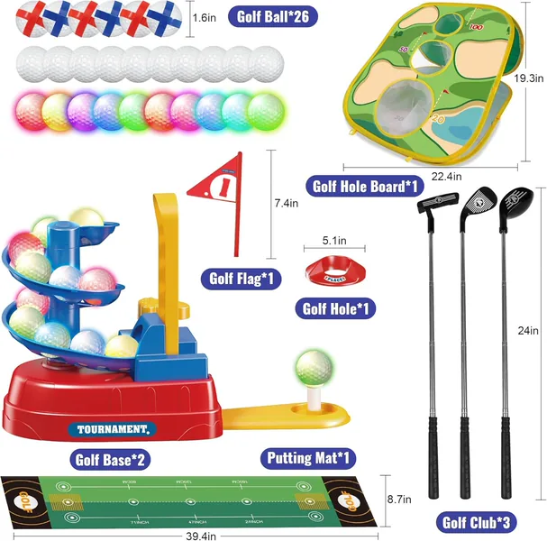 YR303782 Kids Golf Club Set with 20pcs Light-up Plastic Golf Balls an