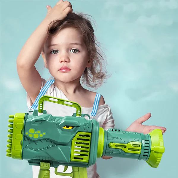 YR257804 Dinosaur Bubble Machine Gun 32 Holes Automatic Bubble Machin