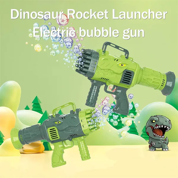 YR257804 Dinosaur Bubble Machine Gun 32 Holes Automatic Bubble Machin