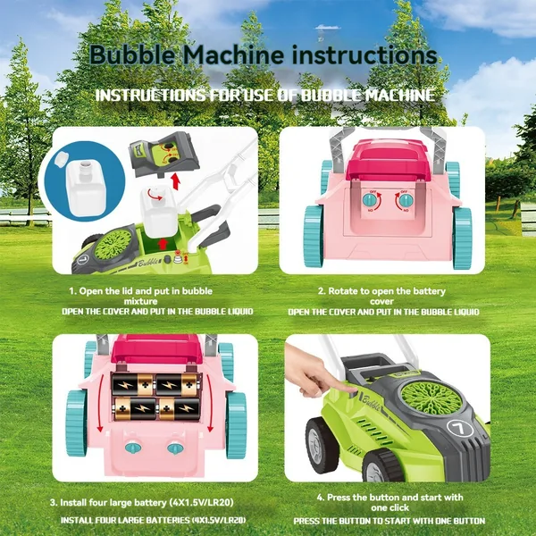 YR303121 Bubble Lawn Mower Machine Bubble Gun for Toddlers Automatic