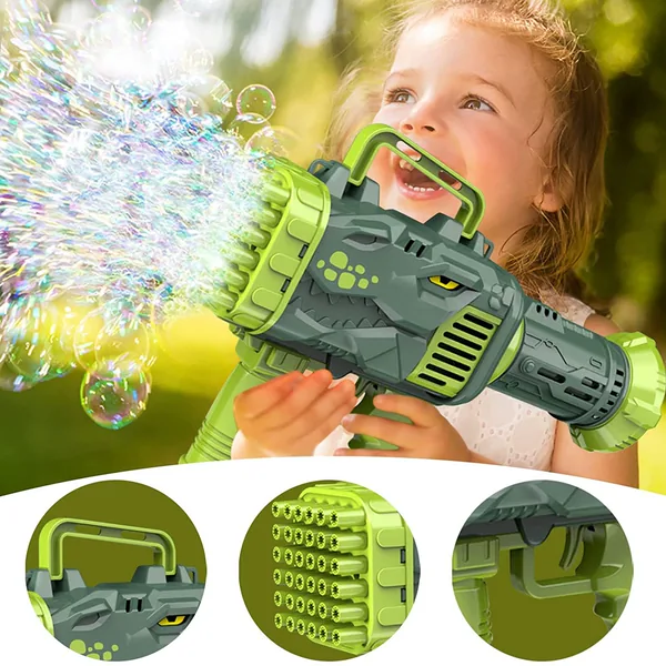 YR257804 Dinosaur Bubble Machine Gun 32 Holes Automatic Bubble Machin