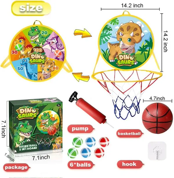 YR304955 2 in 1 Dinosaur Toys Mini Basketball Hoop for Toddler Indoor