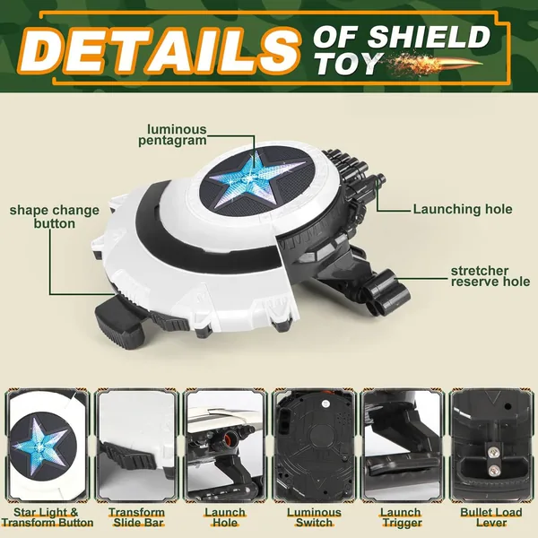 YR304606 Dart Shooting Shield Blaster with Light-up Toys Soft Bullet