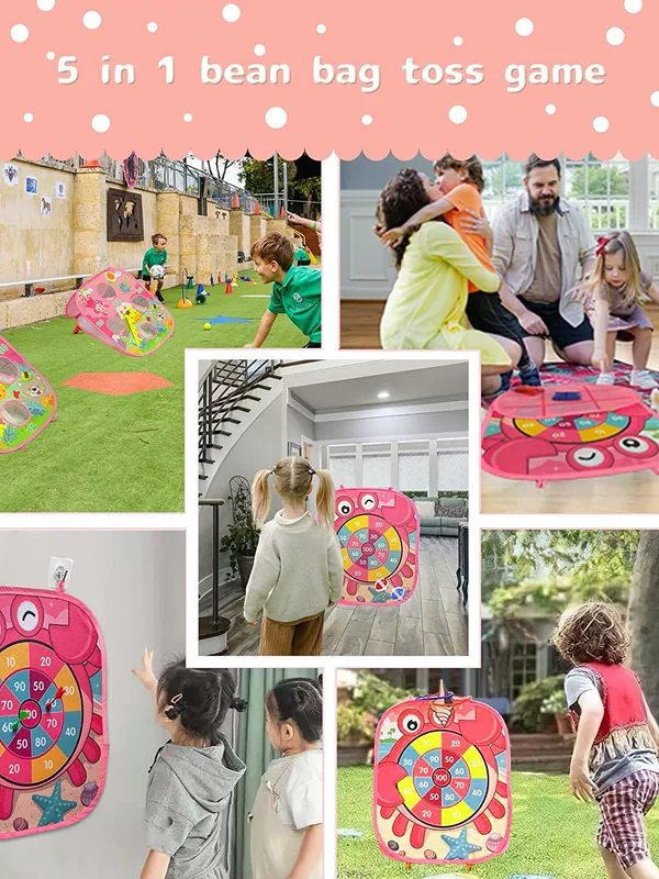 YR241404 Kids Foldable Indoor Outdoor Cornhole Board Game Ring Toss Y