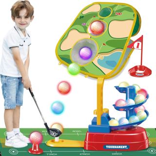 Kids Golf Club Set with 20pcs Light-up Plastic Golf Balls and Toss Game for Outdoor Sport Activities