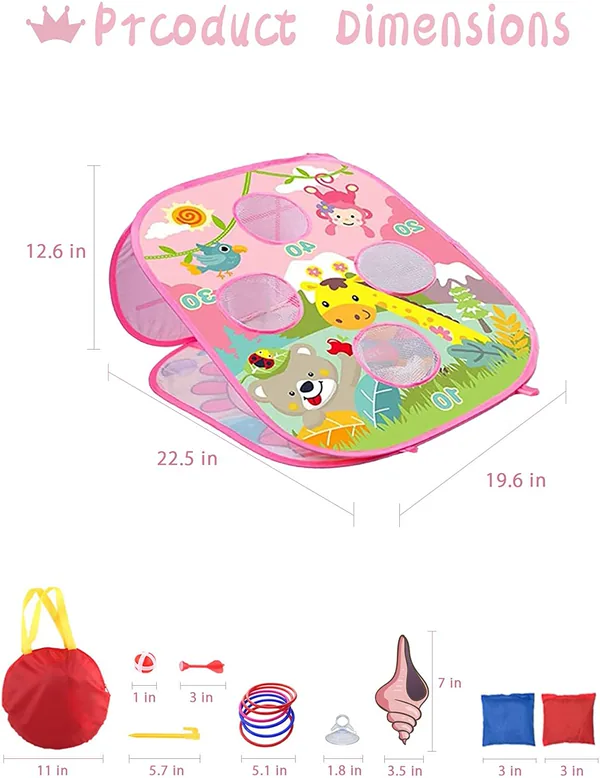 YR241404 Kids Foldable Indoor Outdoor Cornhole Board Game Ring Toss Y