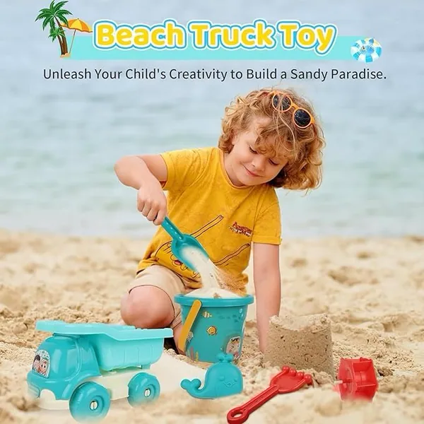YR306177 12 Pcs Sand Toys Set with Truck Beach Toys Sand Castle Summe